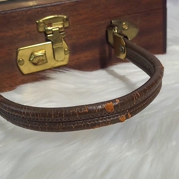 Vintage 50s Parklane USA Mahagony Wooden Square Clasp Lock Purse Clutch - Picture 9 of 17